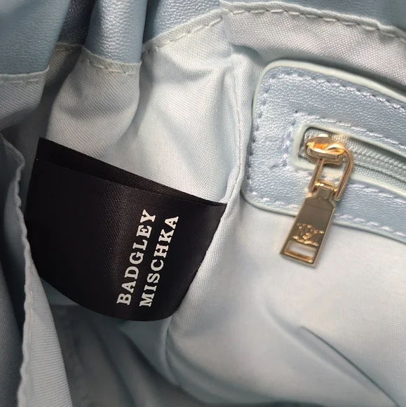 Badgley Mischka Metallic Blue Big Diamond Quilting with Studs Bag NWT